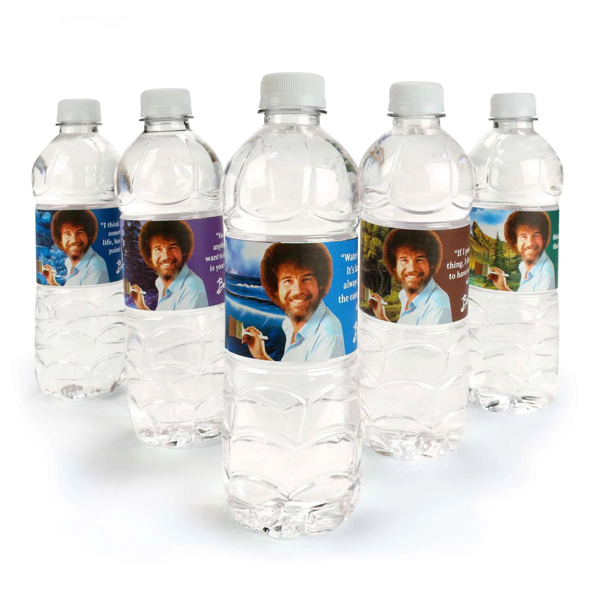 Bob Ross Water Bottle Labels, Waterproof Bottle Wraps - Set of 16