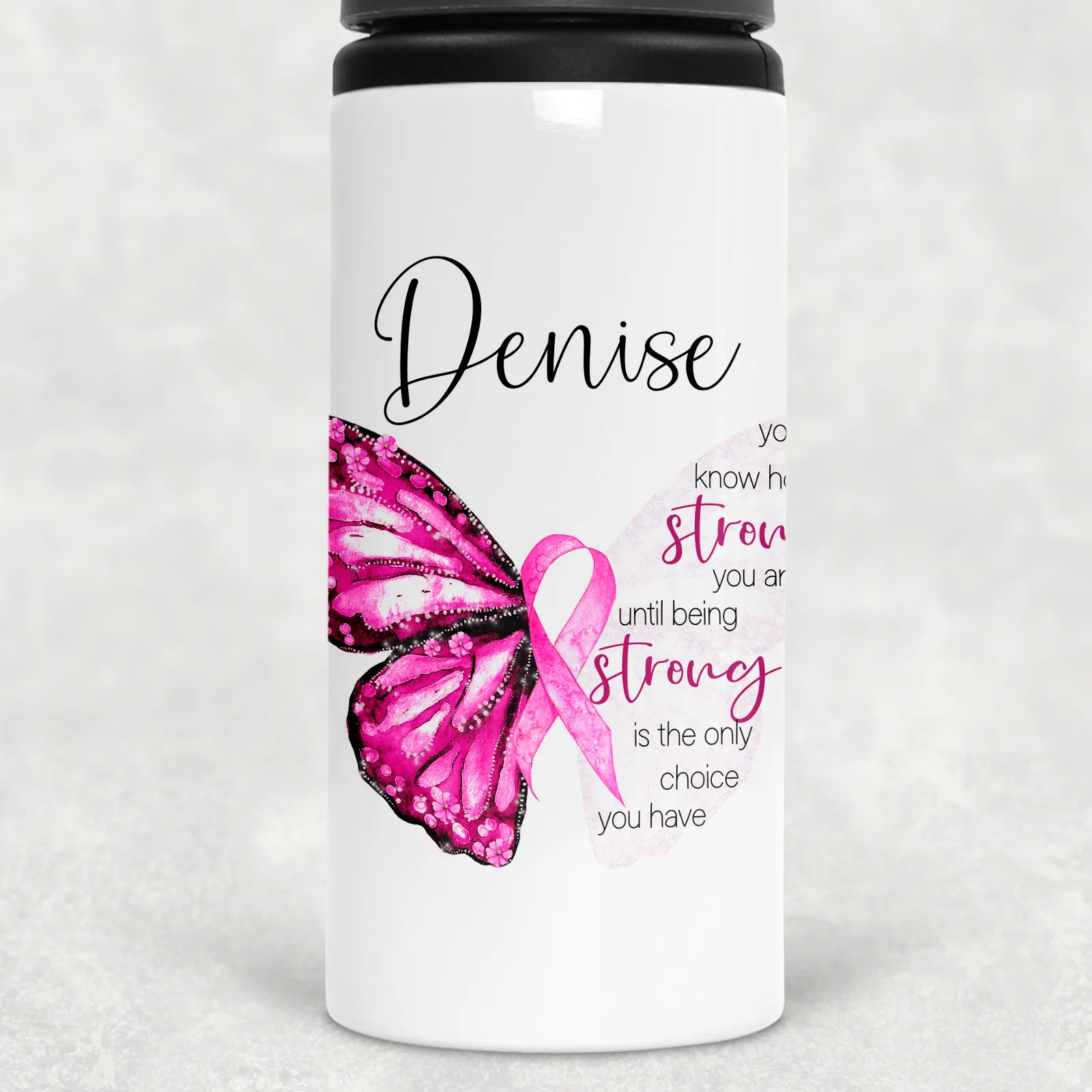 Butterfly Breast Cancer Ribbon Personalised Aluminium Straw Water Bottle 650ml