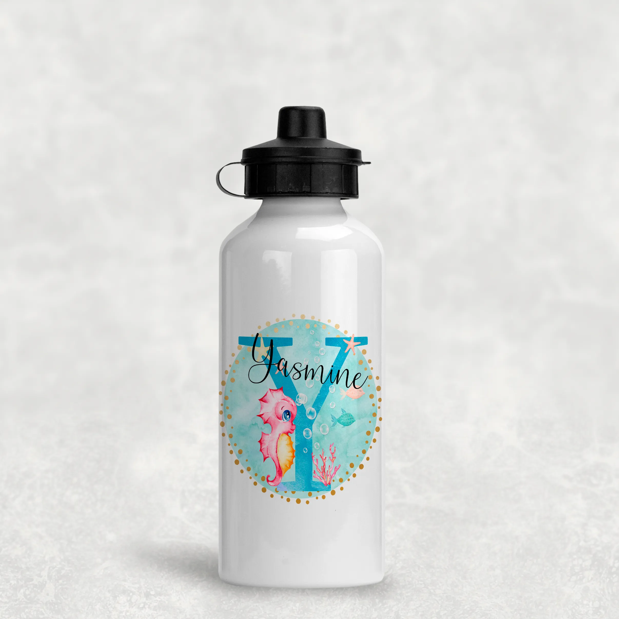 Marine Sea Life Alphabet Personalised Aluminium Water Bottle 400/600ml