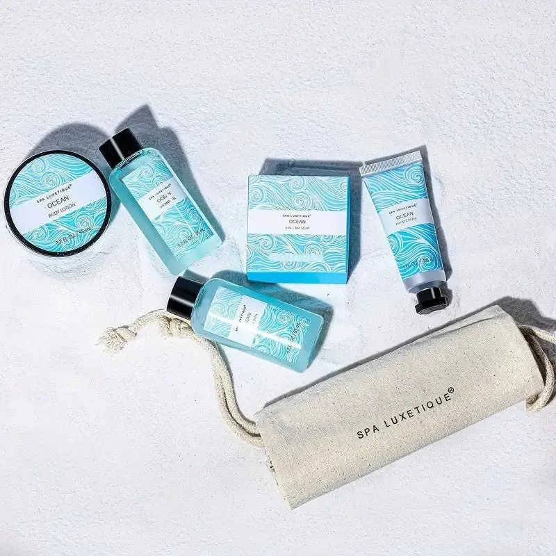 Spa Luxetique Spa Gift Set, Pamper Gifts for women,Ocean 6pcs Travel Gift Box with Shower Gel, Hand Cream, Bubble Bath, christmas gift set